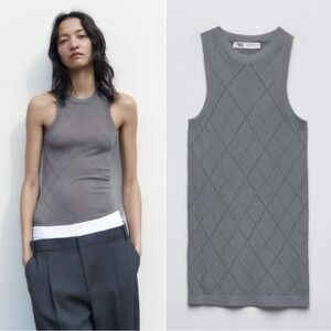 Zara NWT Charcoal Diamond Pattern Tank - xs fit